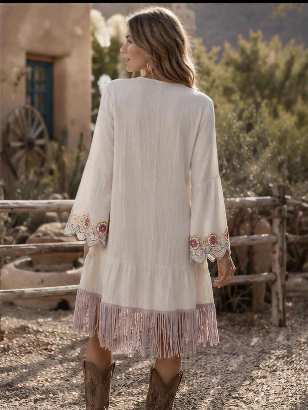 Embroidered Fringe Tunic Boho Festival Western L Cochella - Picture 2 of 12